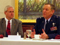 Featured speaker Brig. Gen. C. Donald Alston, USAF, director, Space and Nuclear Operations, deputy chief of staff for Air, Space, and Information Operations, Plans and Requirements, Headquarters U.S. Air Force, addressed reporters representing national, trade, and wire services.