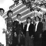 Maguire at far right, TRW Control Subsystem Engineer at the time, with fellow TRW awardees of the YWCA Certificate of Achievement, 1981. Photo courtesy Joanne Maguire