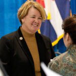 Maguire meeting with Lockheed Martin employees after a town hall at the Lockheed Martin Waterton Canyon Factory, 2012. Photo courtesy Joanne Maguire