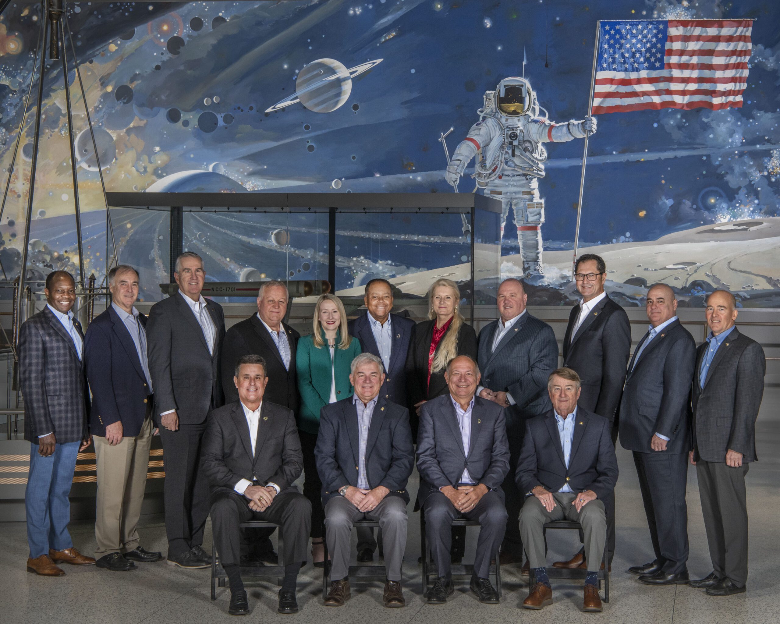 (front row, left to right) Pete Trainer, Tom Zelibor, Jeff Grant, Frank Culbertson
(back row, left to right) Paul Engola, Hoyt Davidson, John Hyten, Kam Ghaffarian, Lauren Smith, Sam Greaves, Pascale Ehrenfreund, Tom Wilson, Ed Zoiss, Roy Azevedo, Chris Browne
(missing from the photo) Jeanne Meserve, Jeff Ashby, Jim Chilton, Lisa Callahan, Nicolas Chamussy, Tom Feeney