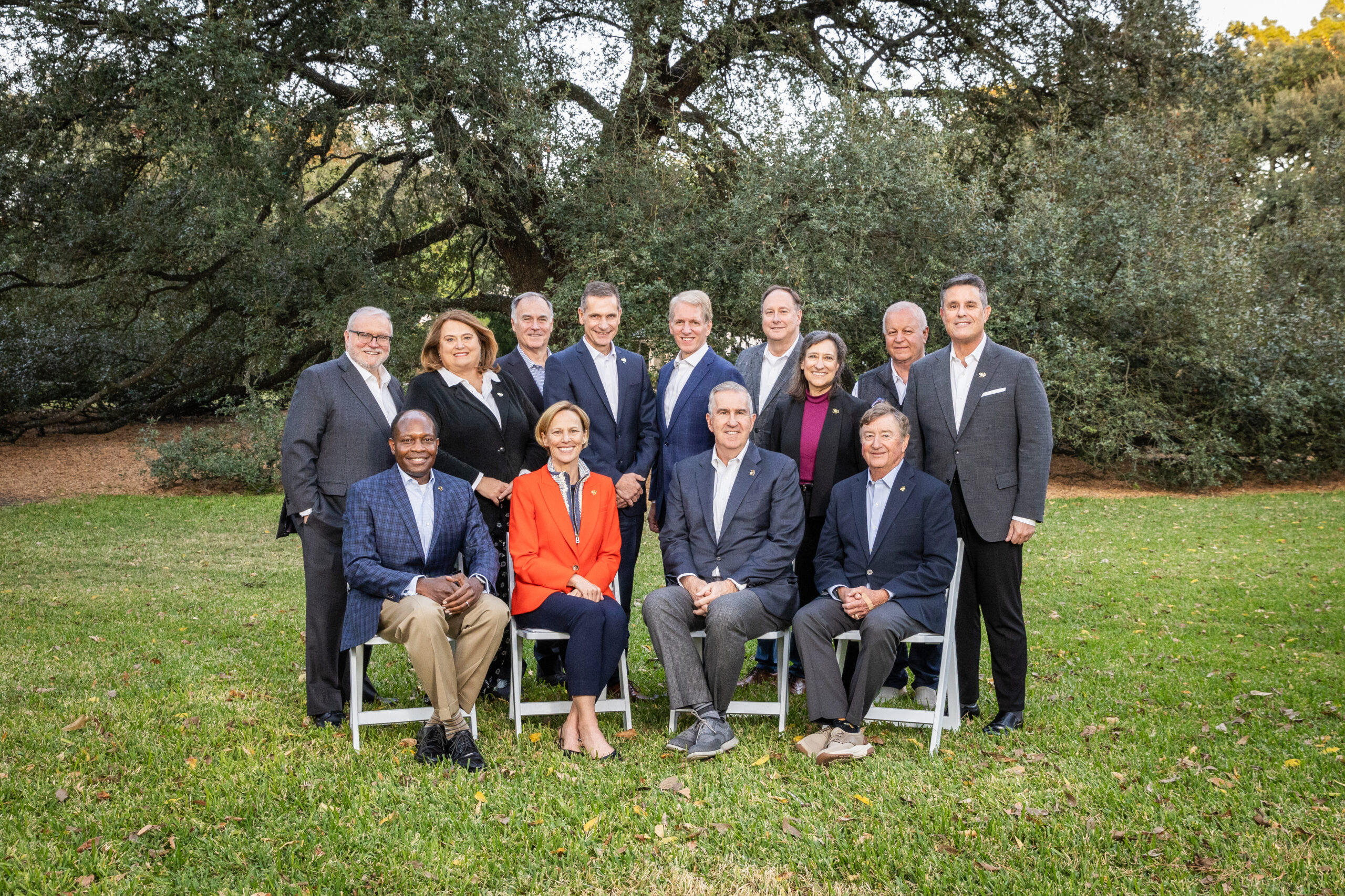 (back row, left to right) Kevin O'Connell, Carissa Christensen, Hoyt Davidson, Wolfgang Duerr, Peter Beshar, Robert Lightfoot, Tanya Pemberton, Kam Ghaffarian, Pete Trainer (seated, front row) Paul Engola, Space Foundation CEO Heather Pringle, John Hyten, Frank Culbertson
