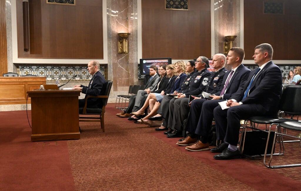 Deputy Chief of Space Operations Lt. Gen. Douglas Schiess testifies during a Senate hearing.Credit: U.S. Air Force