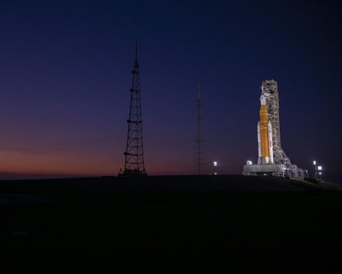 The Space Launch System at Kennedy Space Center ahead of the Artemis II launch